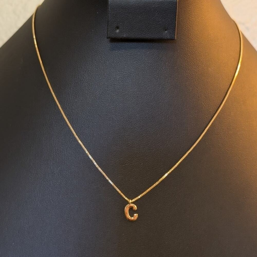 Athena Designs Initial 'C' 18k Gold Filled Box Chain 15.75"-17.5" Necklace NWOT